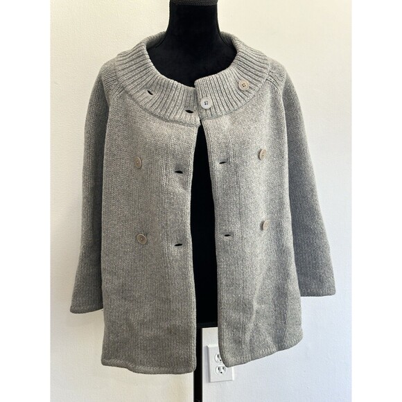 Talbots Wool Cashmere Cardigan Sweater Button Front Gray Size L Preppy - Picture 9 of 15